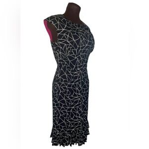 DONNA RICCO New York SILK Black & White Geo Stripe with Pink Lining Dress Size 6